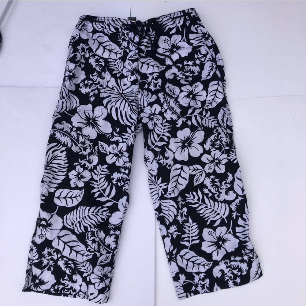 Ralph Lauren Vintage 90s Floral tropical Print Capri Pant white black - Picture 6 of 9